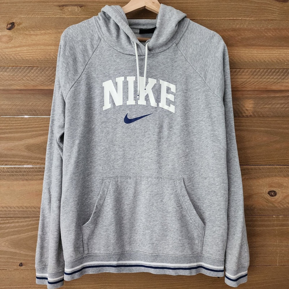 Nike Hoodie‎ Grey Graphic Logo Raglan Striped Trim Mens Large